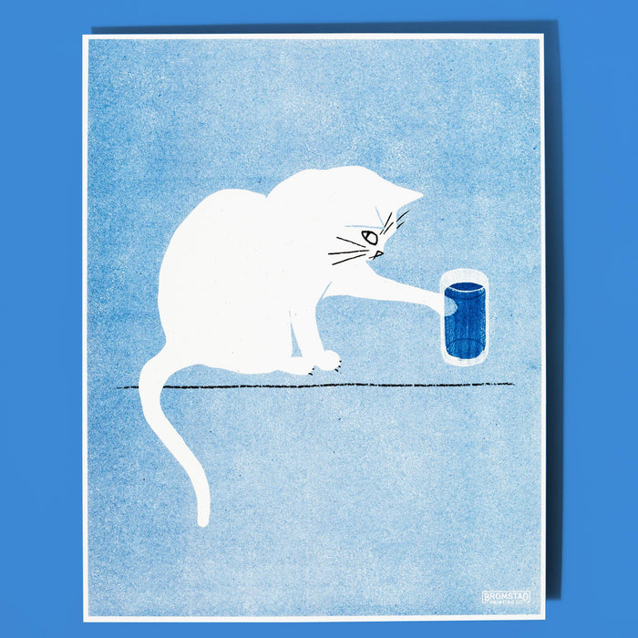 Water Glass Cat - Risograph Print