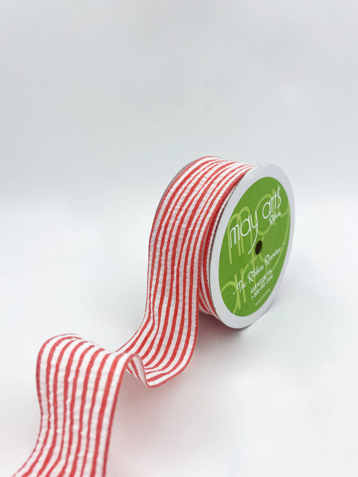 1.5" Wired Candy Apple Red & White Seersucker Ribbon