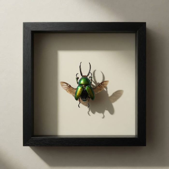 Green Stag Beetle Wing Spread Shadow Box (7x7) Real