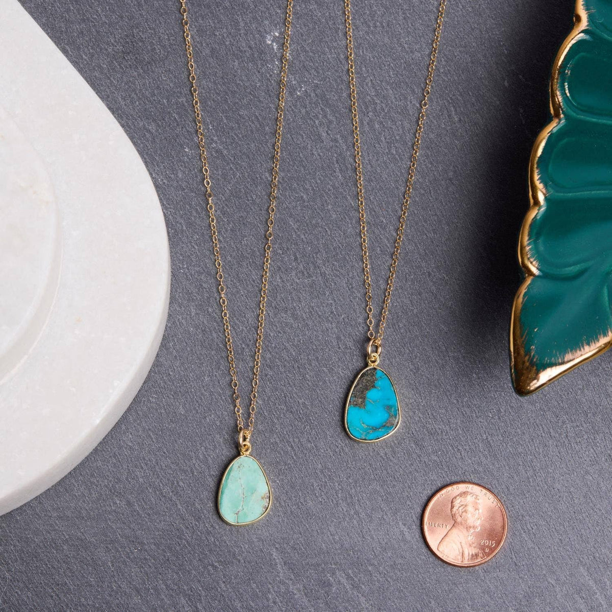 Gold Filled Turquoise Slice Oval Necklace / Soul & Little Rose
