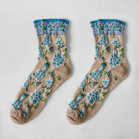 Rufia - Embossed Floral Pattern Women's Socks: Black / One Size