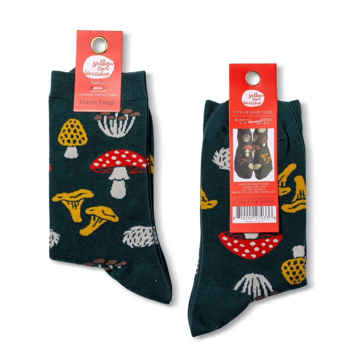 Forest Fungi Mushroom Crew Socks | Forager Gift | Small