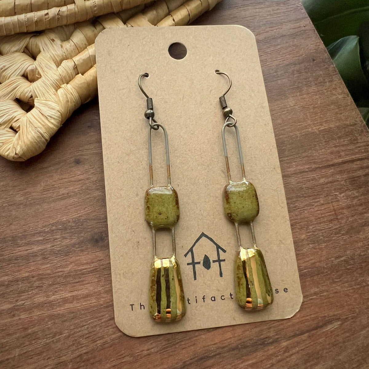 Speckled Olive Two Piece Gold Lined Earrings