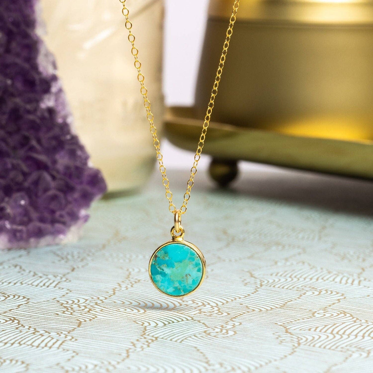 Turquoise 14K Gold Filled Round Pendant Necklace