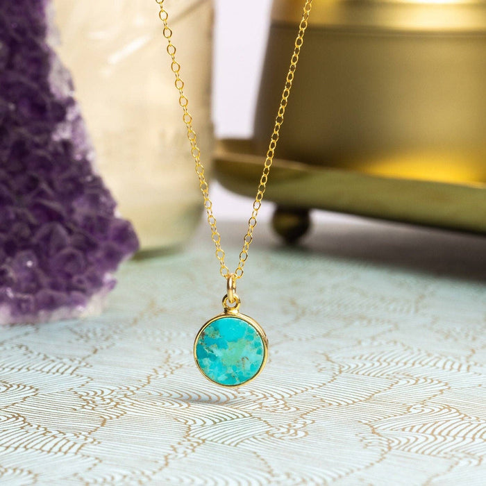 Turquoise 14K Gold Filled Round Pendant Necklace
