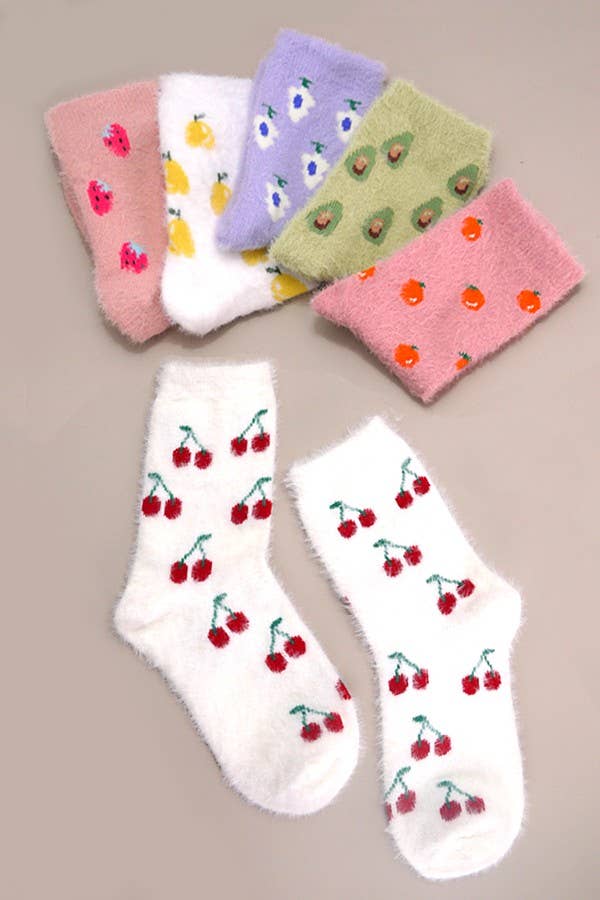 Warm Fuzzy Socks - Cute Fruit Motifs - Soft Chinlon