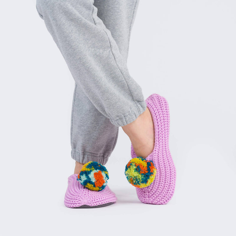 Marble Pom Knit Slippers