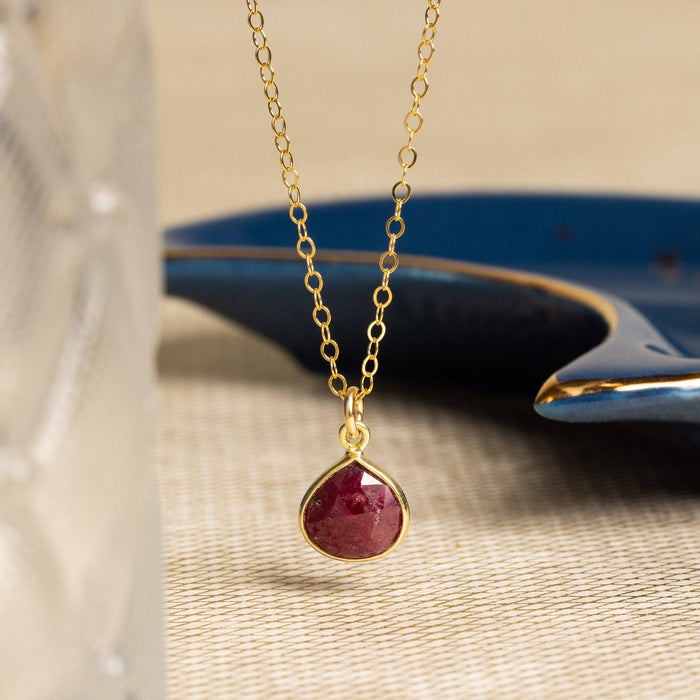 Ruby Teardrop Pendant Gold Necklace / Soul & Little Rose