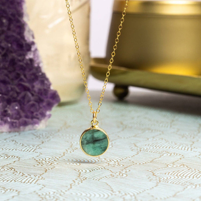 Emerald 14K Gold Filled Round Pendant Necklace