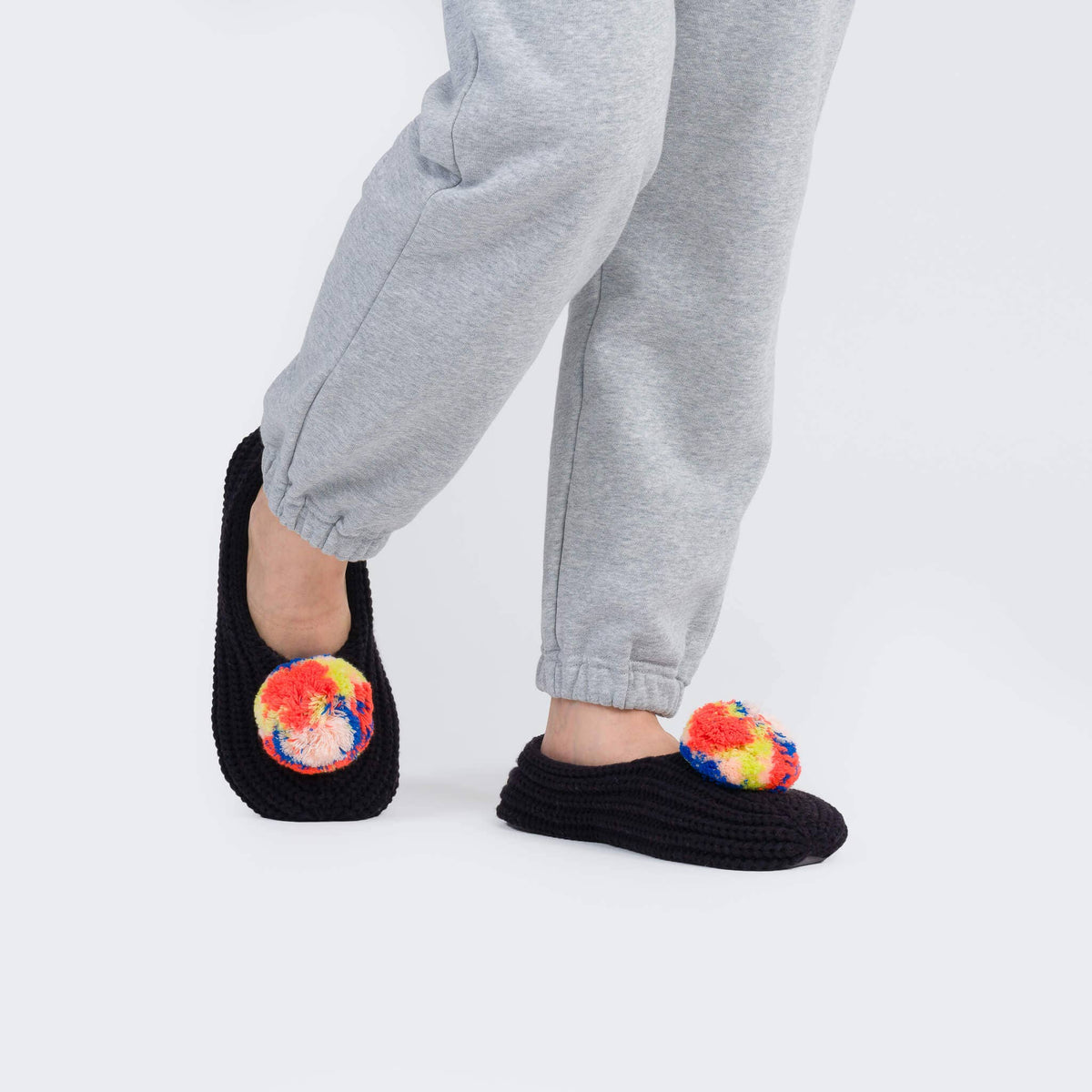 Marble Pom Knit Slippers