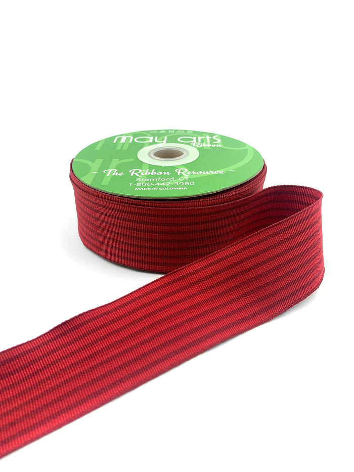 1.5" Classic Burgundy & Deep Red Striped Grosgrain Ribbon