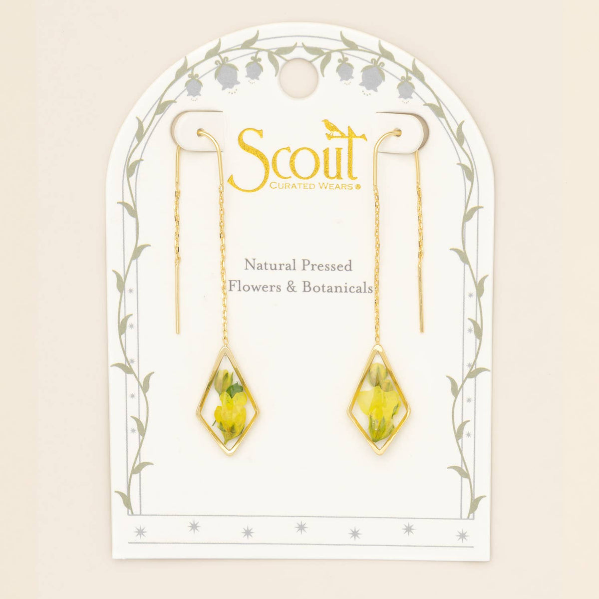 Pressed Flower Thread Earring - Yellow Baby's Breath/Gold