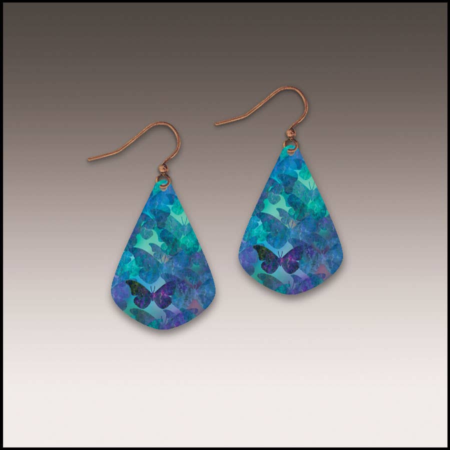 Blue Butterfly Pattern Short Drop Handmade Earrings