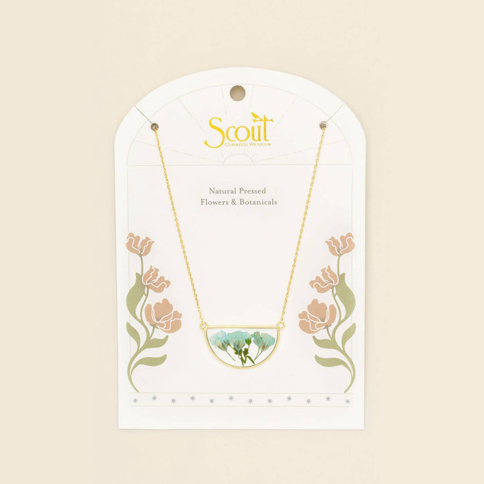 Pressed Flower Necklace - Blue Baby's Breath/Gold