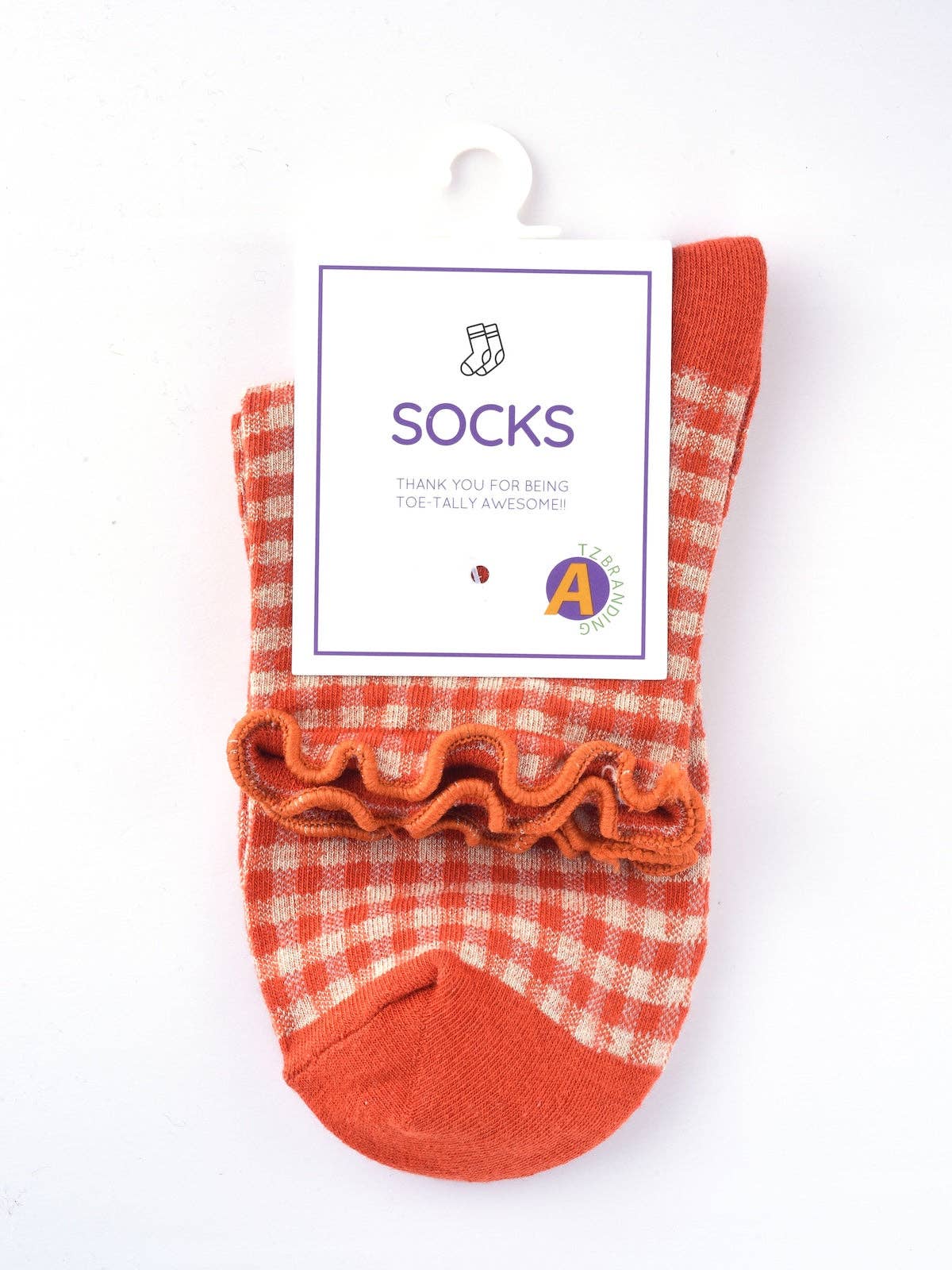 Rufia - Colorful Check Pattern Lace Socks: Orange / One Size