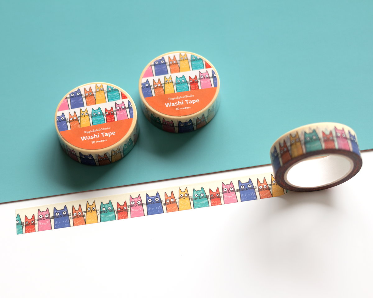 Whimsical Colorful Cats Washi Tape