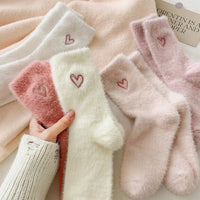 Pink Heart Fluffy Socks Women Winter Warm & Cozy