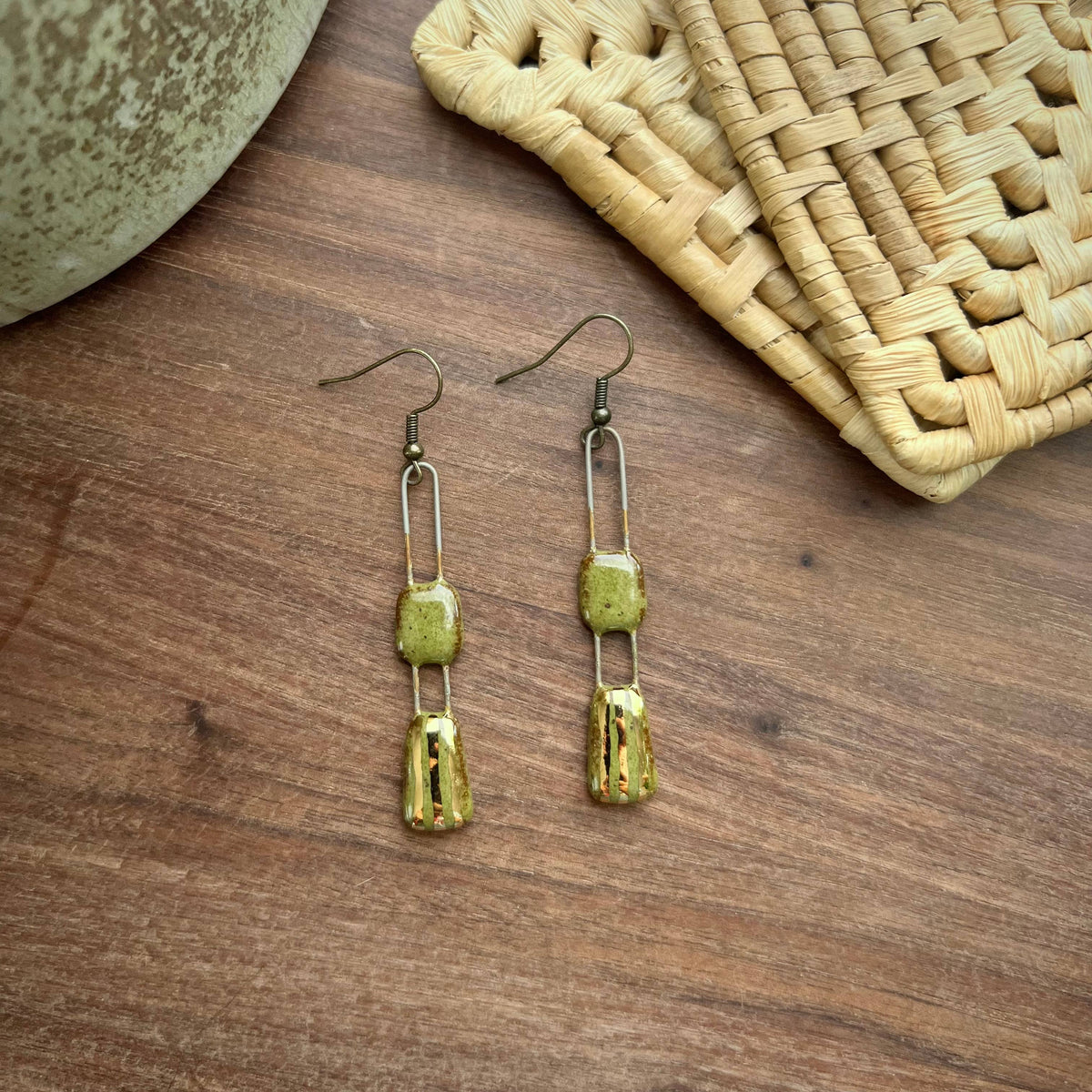 Speckled Olive Two Piece Gold Lined Earrings