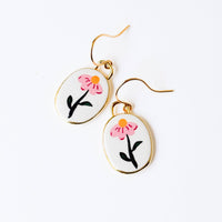 Botanical Folk Art Flower Earrings Gold Plated
