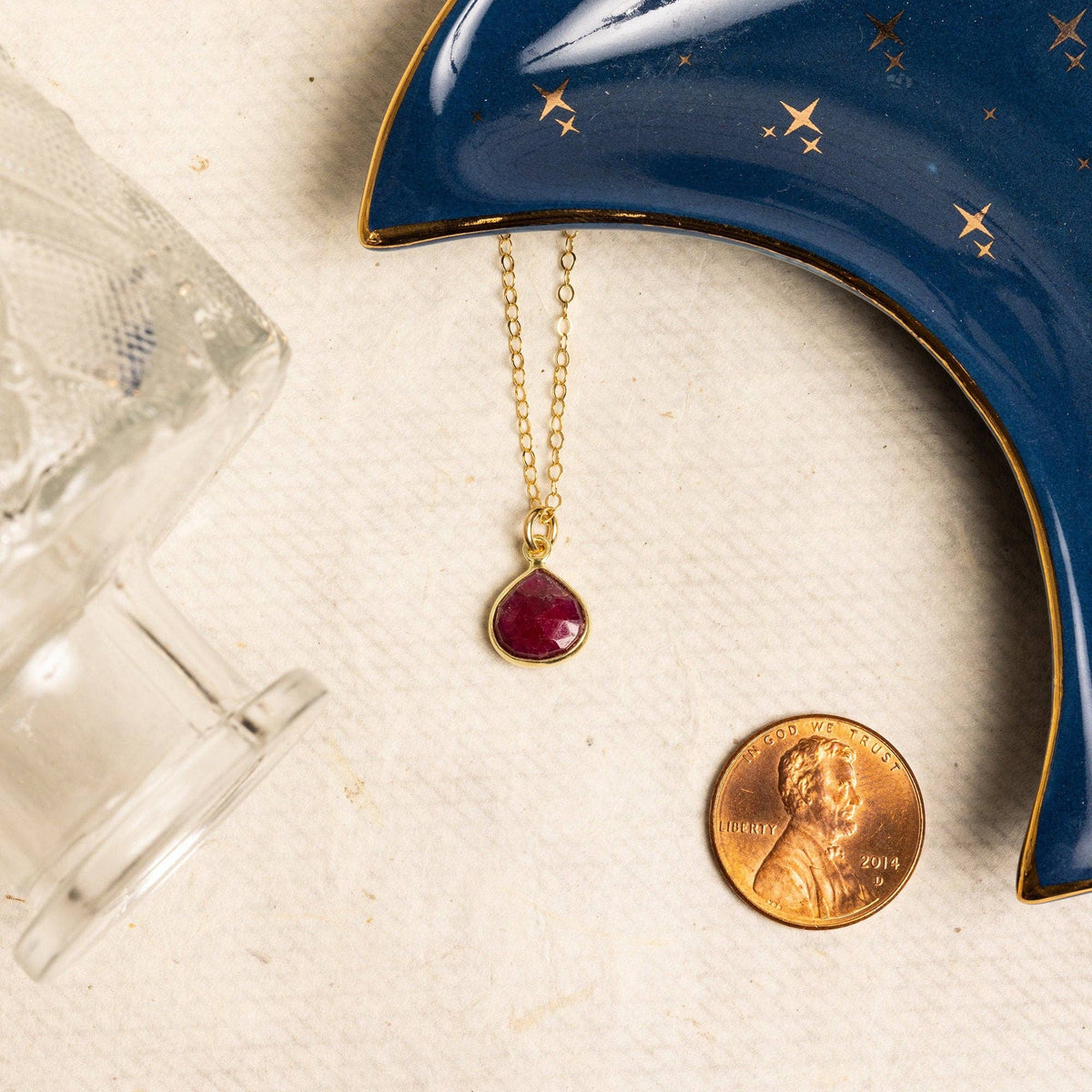 Ruby Teardrop Pendant Gold Necklace / Soul & Little Rose
