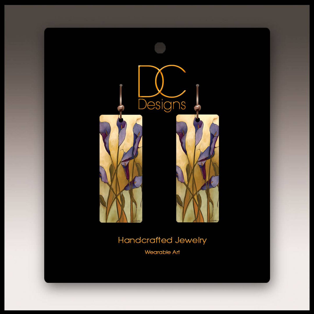 Calla Lily Purple Rectangle Handmade Earrings