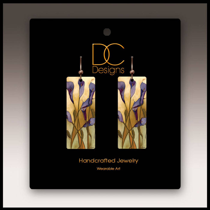 Calla Lily Purple Rectangle Handmade Earrings