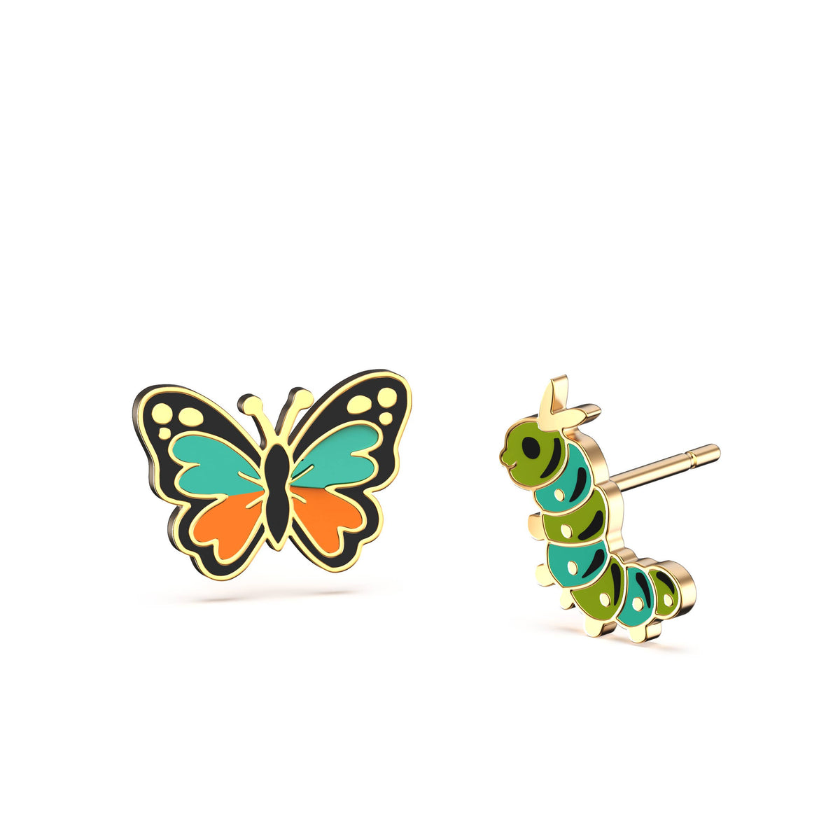 CURIO Butterfly & Caterpillar Earrings | Mismatched Studs