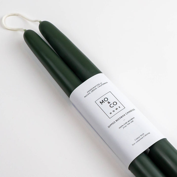 Forest Green | Dipped Beeswax Taper Candles | All Natural