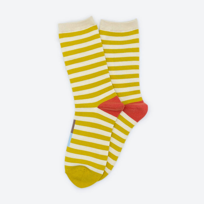 Eureka Striped Unisex Crew Socks in Yellow, White, Red