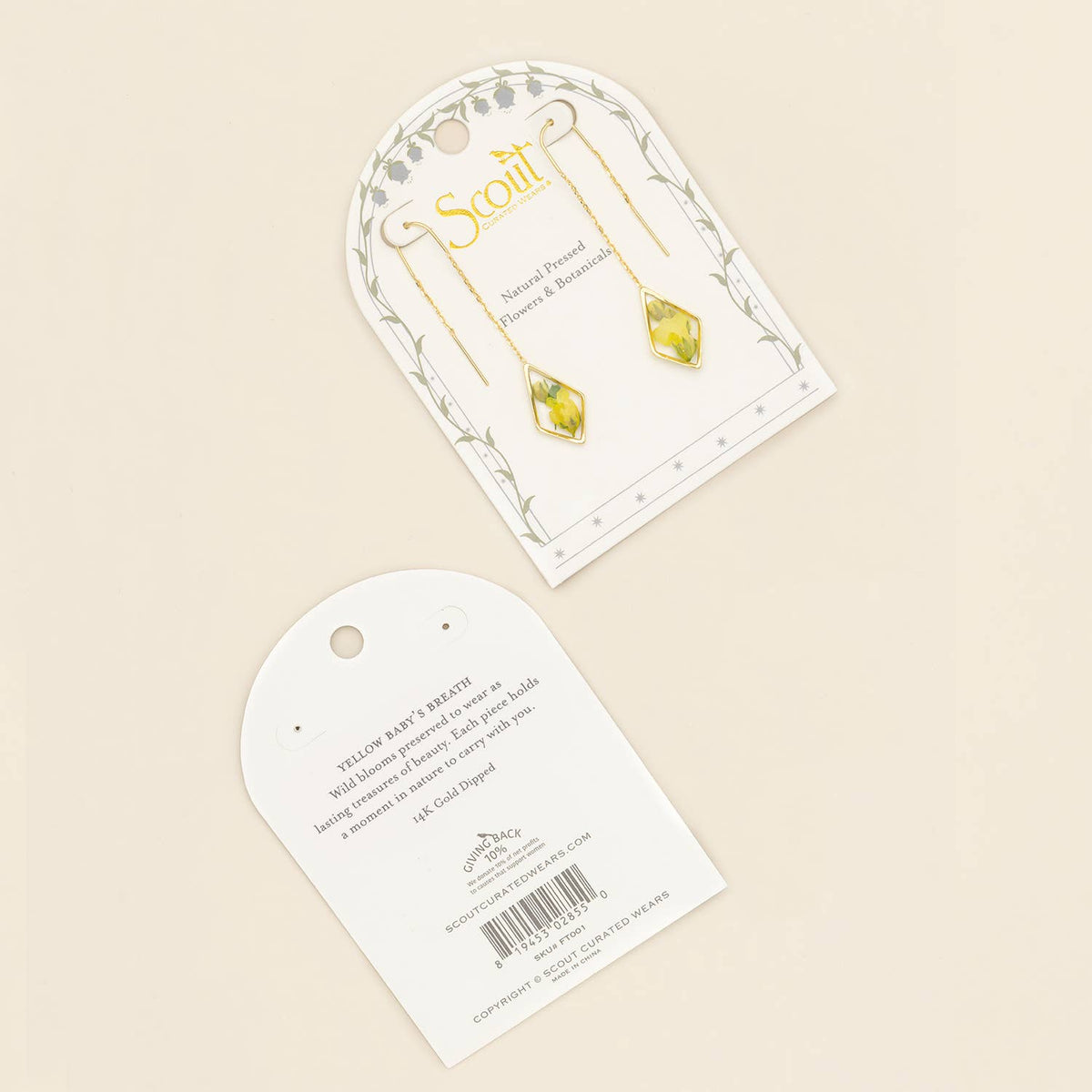 Pressed Flower Thread Earring - Yellow Baby's Breath/Gold