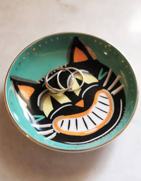 Halloween Porcelain Trinket Dish | Vintage Cat