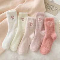 Pink Heart Fluffy Socks Women Winter Warm & Cozy