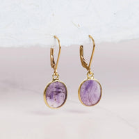 February Birthstone Amethyst Gold Oval Gemstone Earrings / Soul & Little Rose