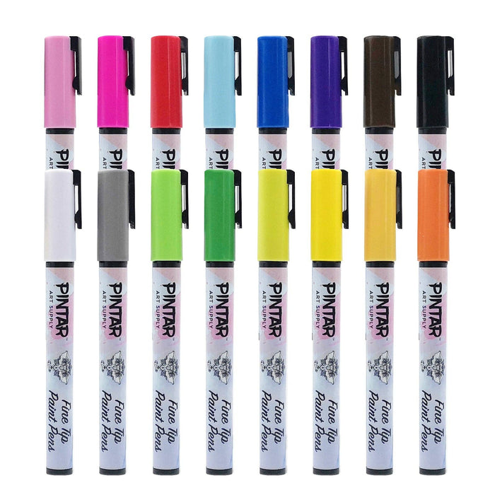 PINTAR Premium Acrylic Paint Pens -  Set of 16 - 1mm Fine Tip Pens For Rock Painting, Ceramic Glass, Wood, Paper, Fabric & Porcelain, Water Resistant Paint Set, Surface Pen, Craft Supplies, DIY