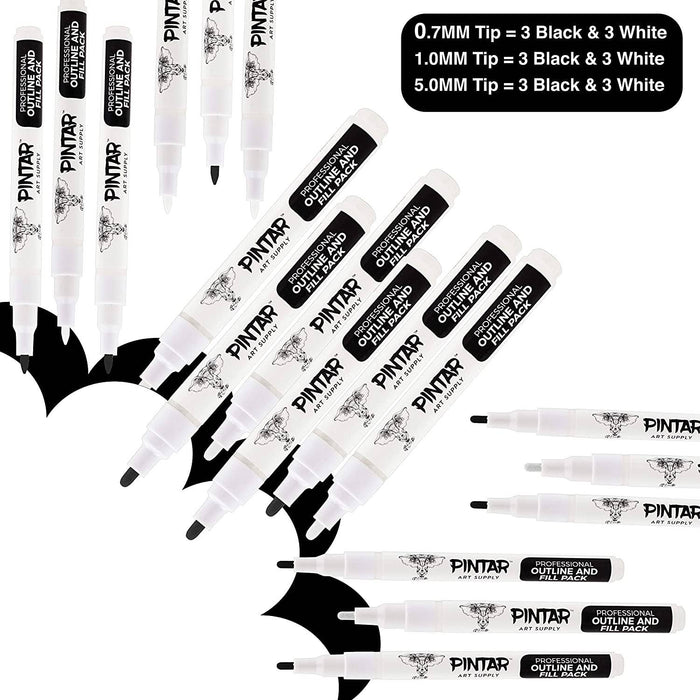 PINTAR Art Supply Professional Outline & Fill Paint Marker - 0.7mm - 1mm - 5mm Tips - Smooth-Flowing Japanese Ink