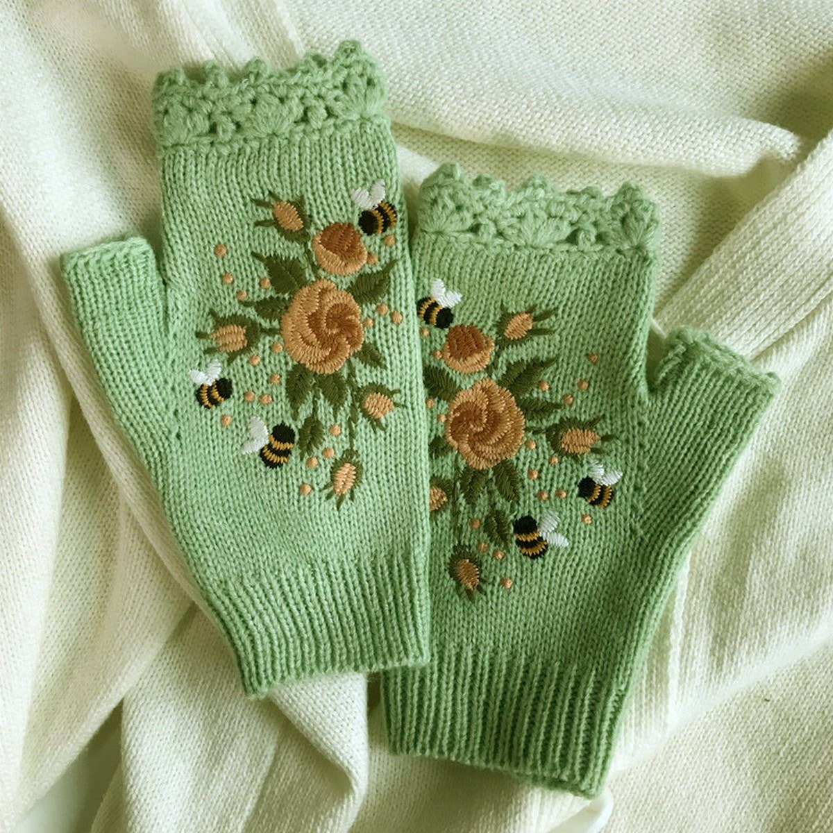 Knit Winter Gloves – Bee & Blossom Embroidery
