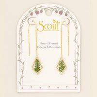 Pressed Flower Thread Earring - Green Bracken Fern/Gold