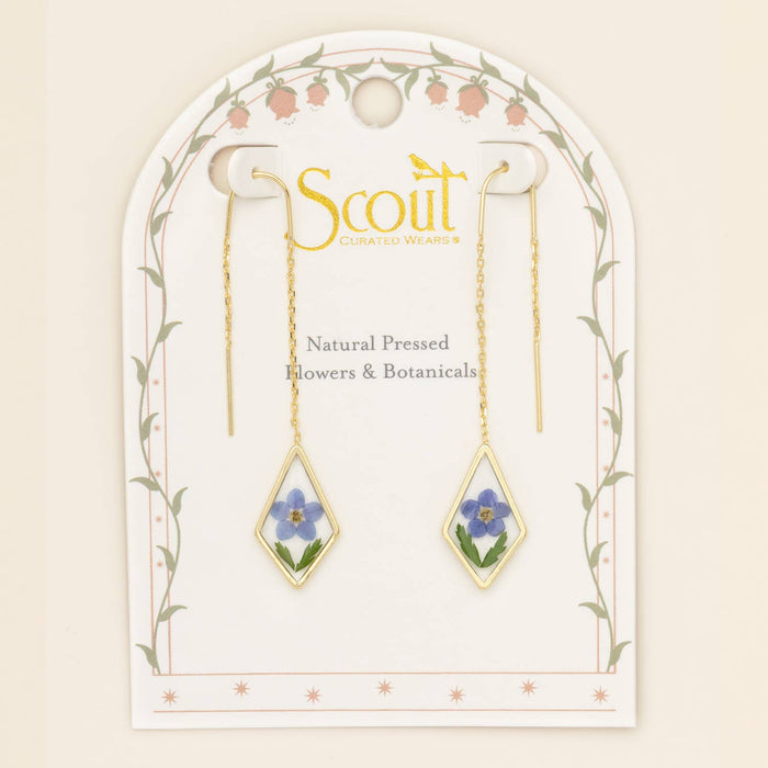 Pressed Flower Thread Earring - Blue Forget Me Not/Gold