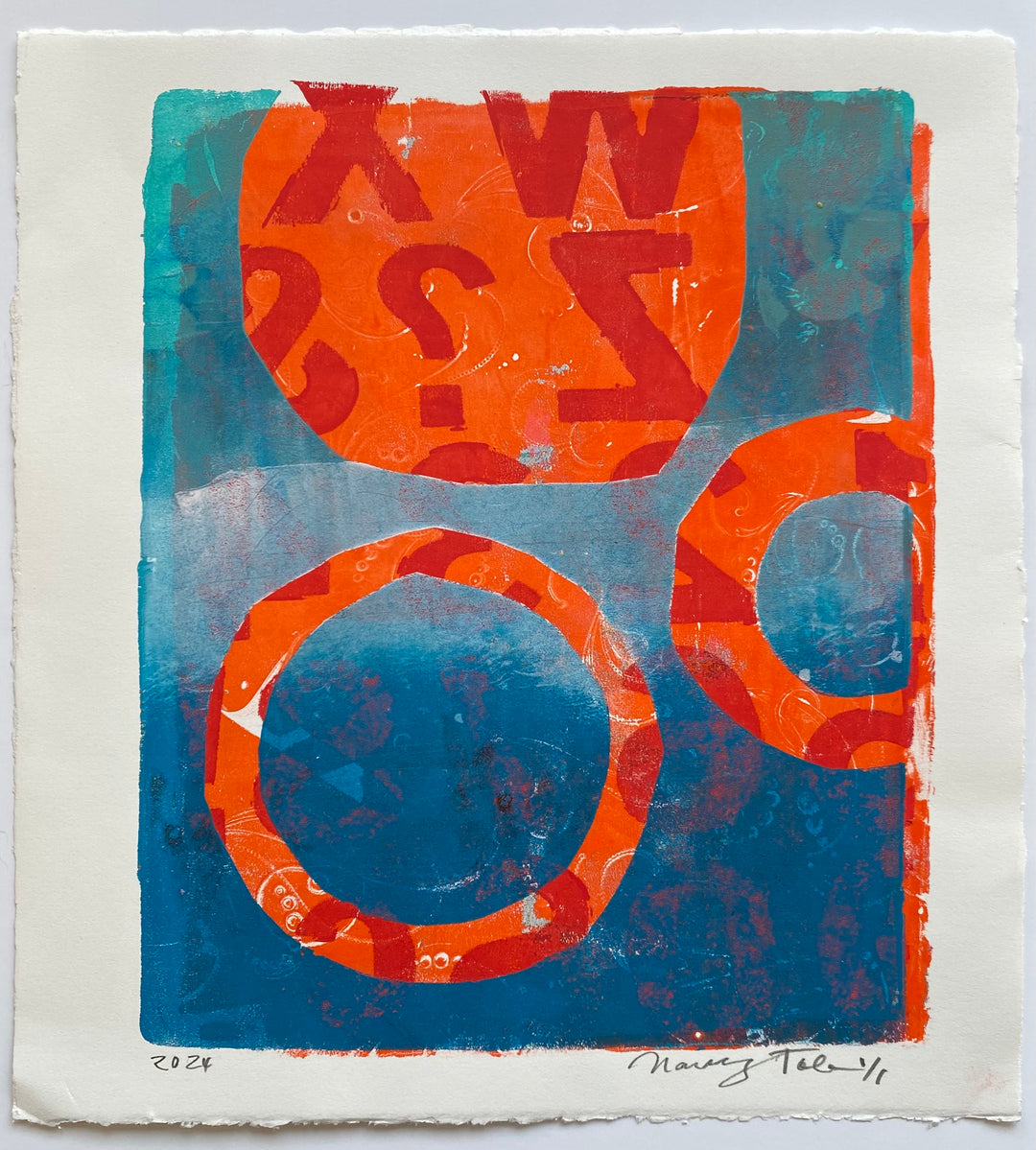 1/1 Gelli Plate Prints — Original Artwork by Nancy Tobin - Signed