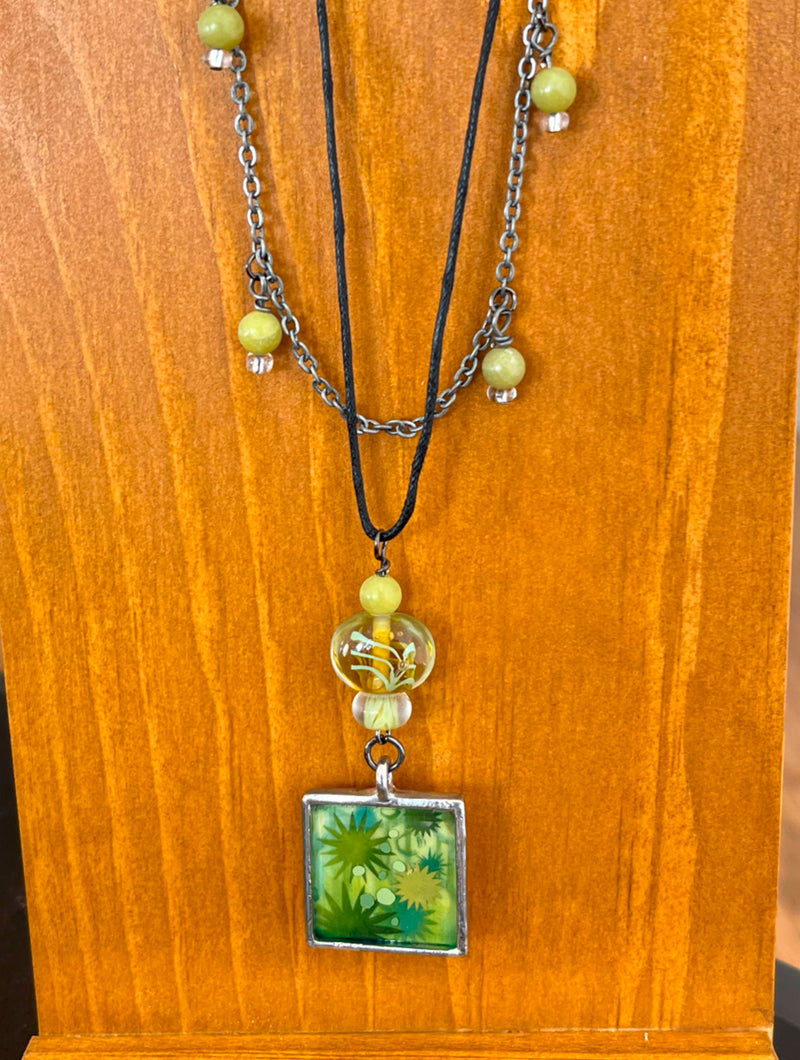 Green Goddess (double) - Handmade Art Necklace / Nancy Tobin