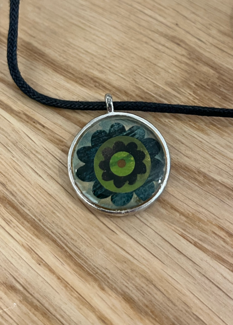 Blue/ Green Flower - Handmade Art Necklace / Nancy Tobin